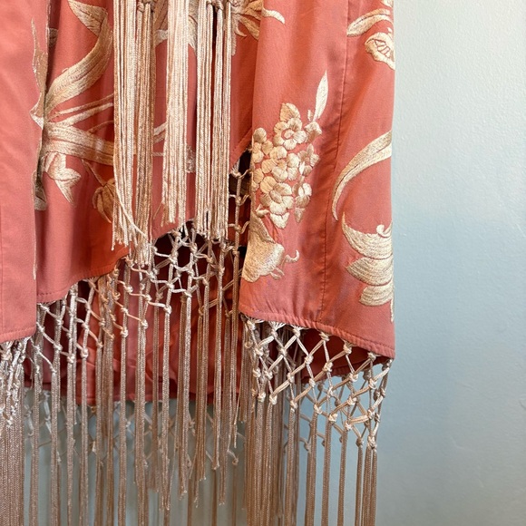 Anthropologie Coral and Cream Floral Tassel Midi Dress - Picture 4 of 7